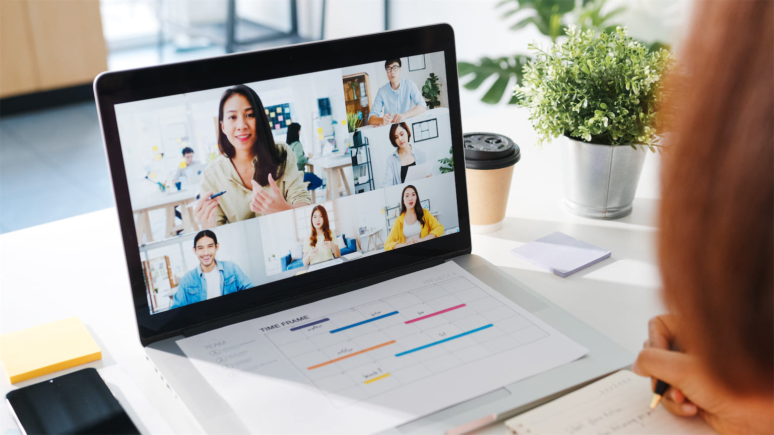 A woman on the virtual meeting